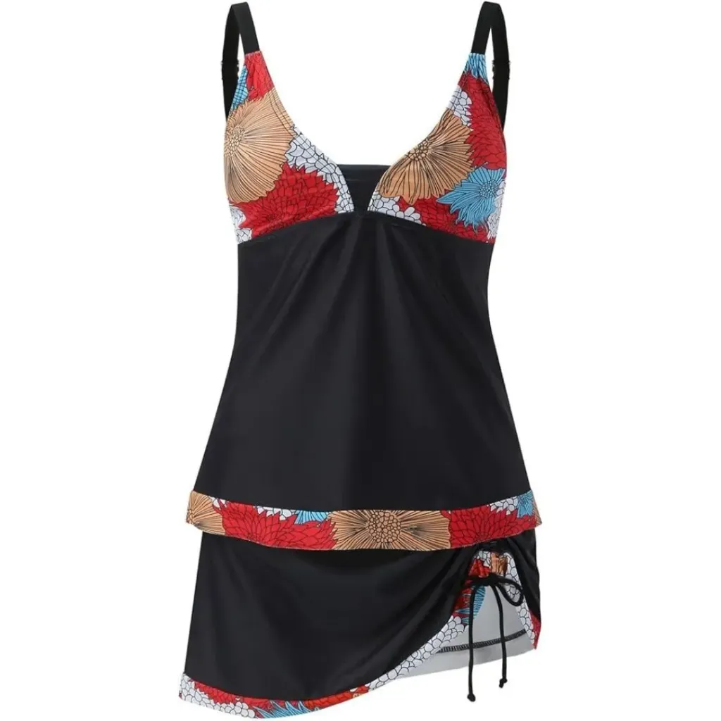 [114050] Traje de Baño Floreado 2 Pz C Negro T L