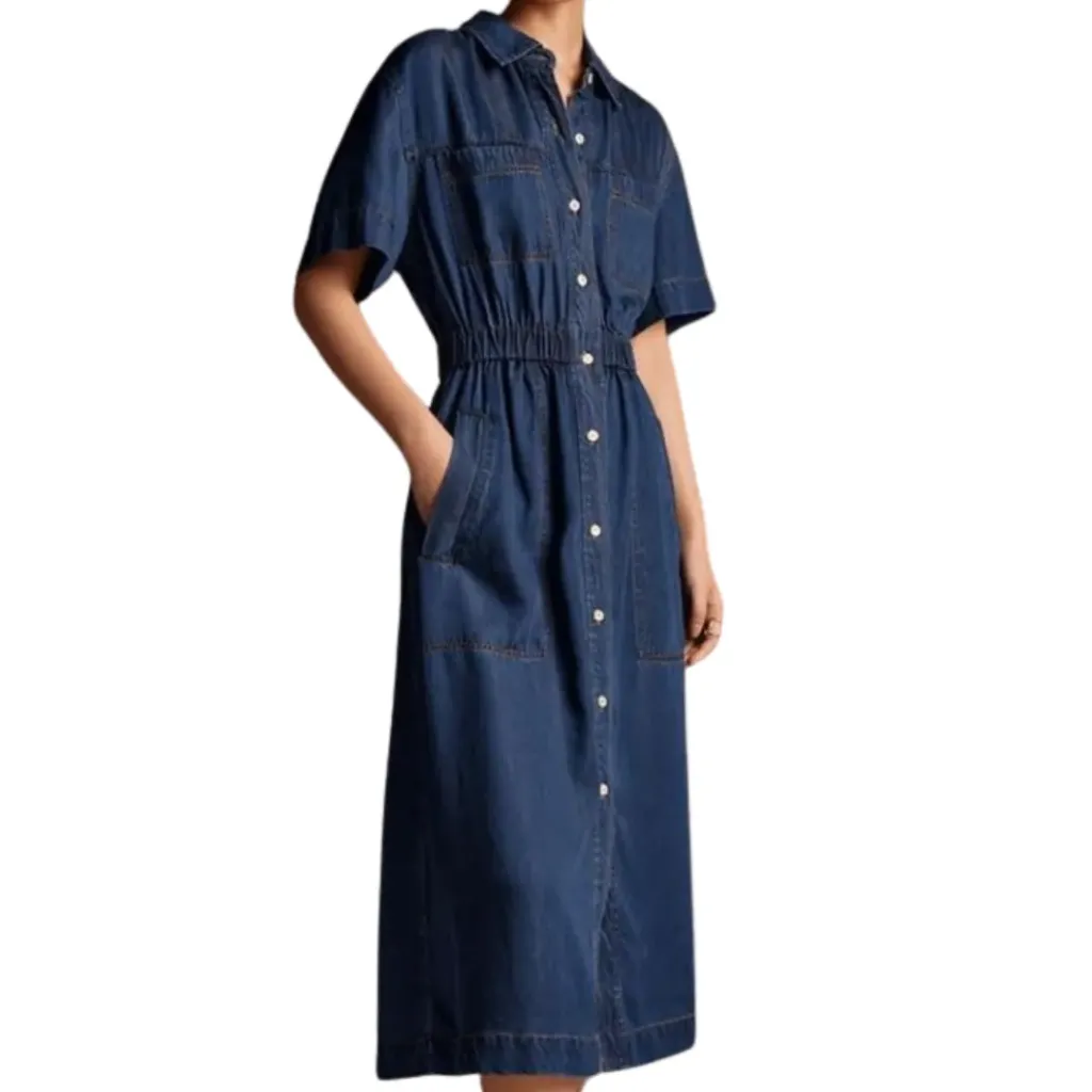 [114164] Vestido Tipo Mezclilla con Botones (Azul, XL)