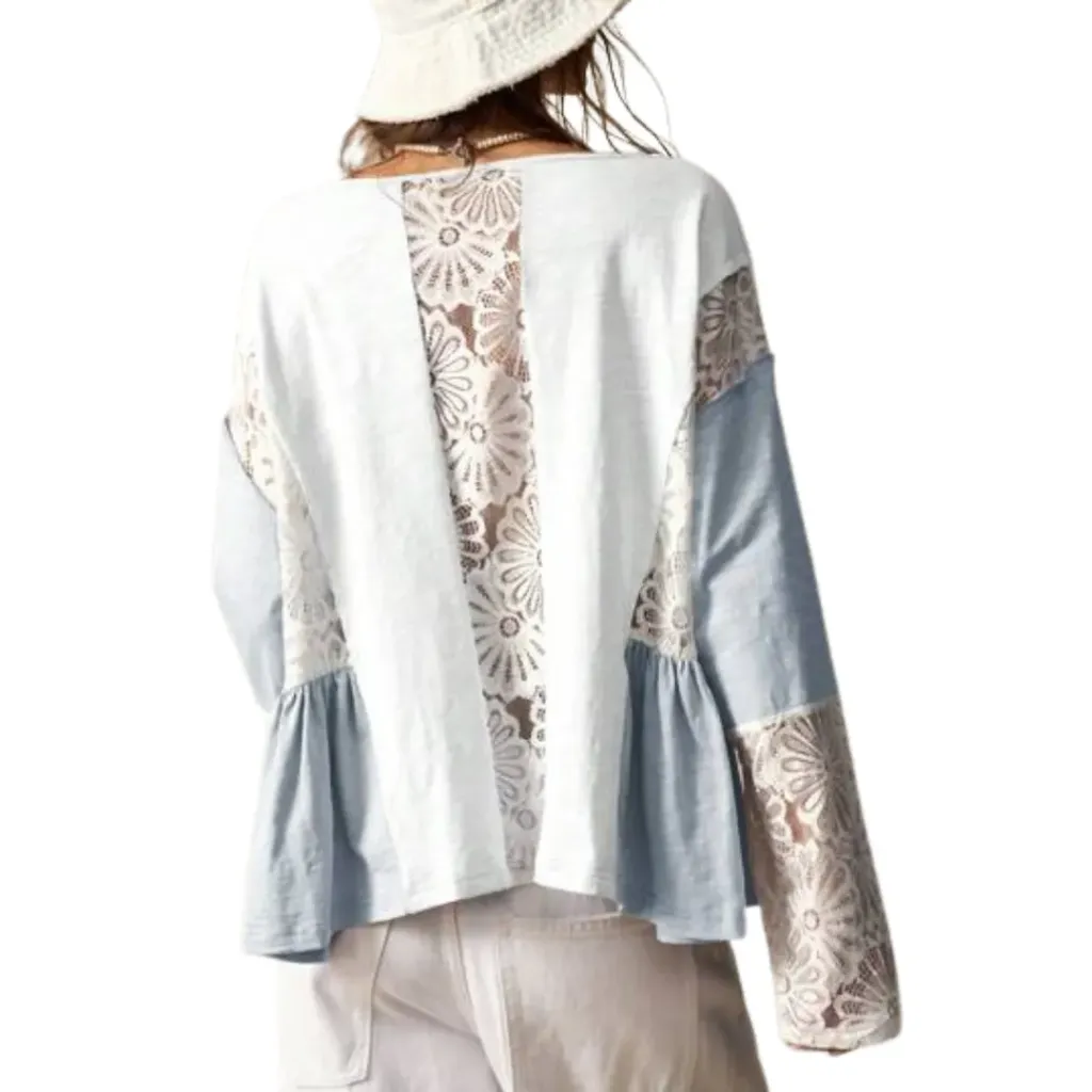 Blusa Manga Larga con Encaje C Azul T M