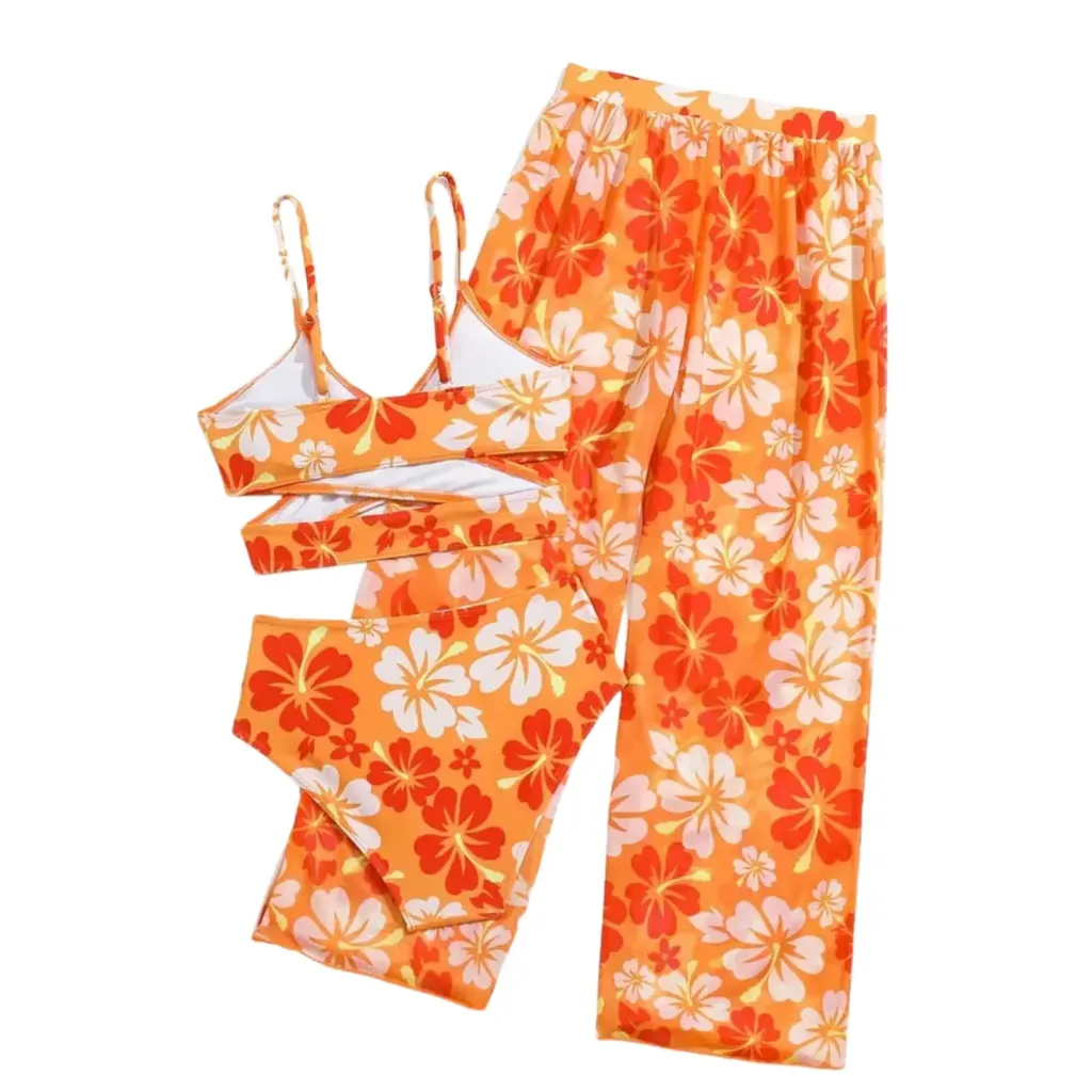 Traje de Baño Floreado 3 Pz C Naranja T M