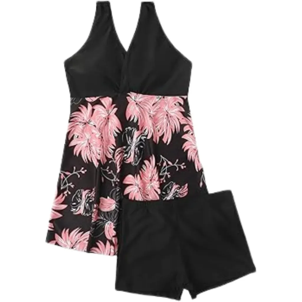 Traje de Baño Floreado 2 Pz C Negro T S