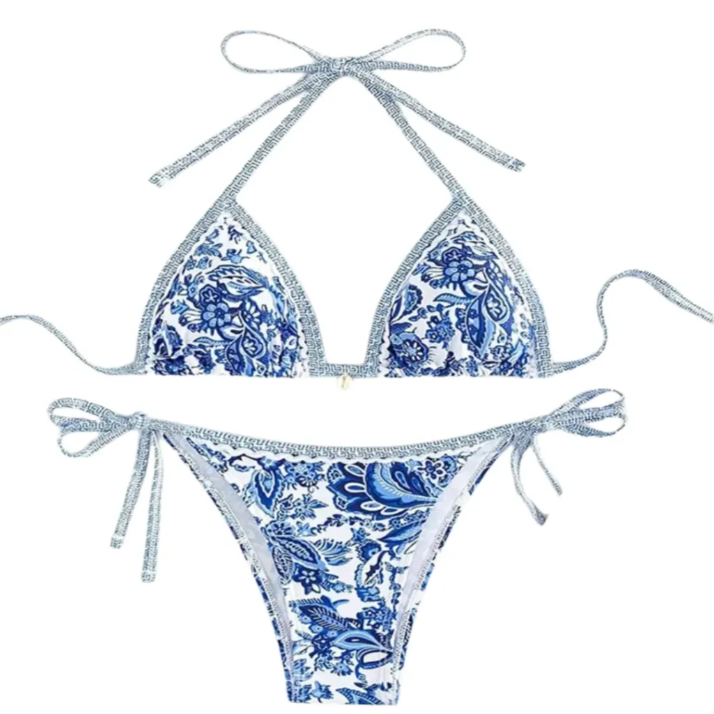 Traje de Baño Floreado 2 Pz C Azul T XL