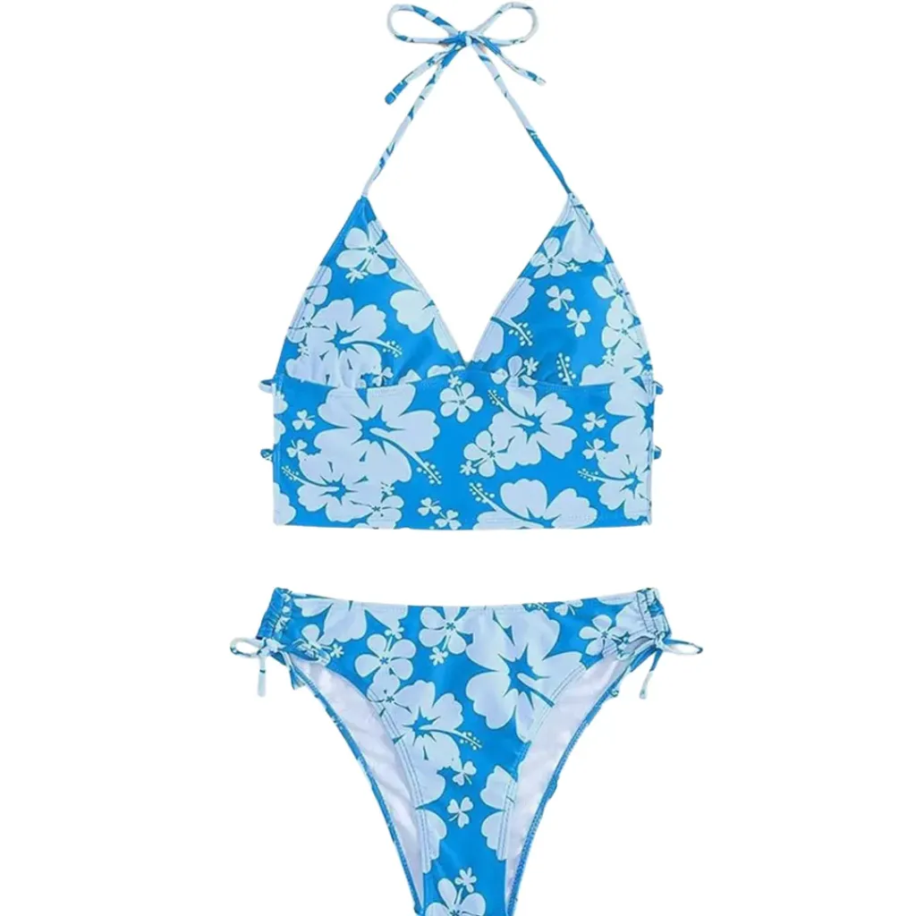 Traje de Baño Floreado 2 Pz C Azul T M