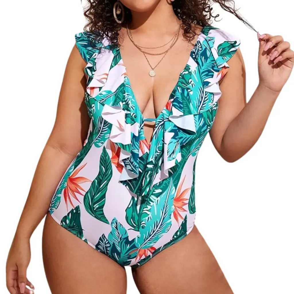 Traje de Baño Floral 1Pz C Verde T XL