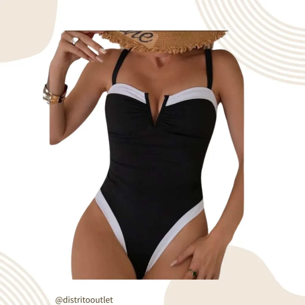 Traje de baño 1 pieza C Blanco Negro T M