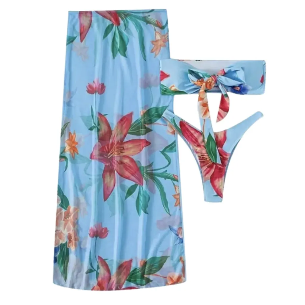 Traje de baño 3 pieza C Azul T S