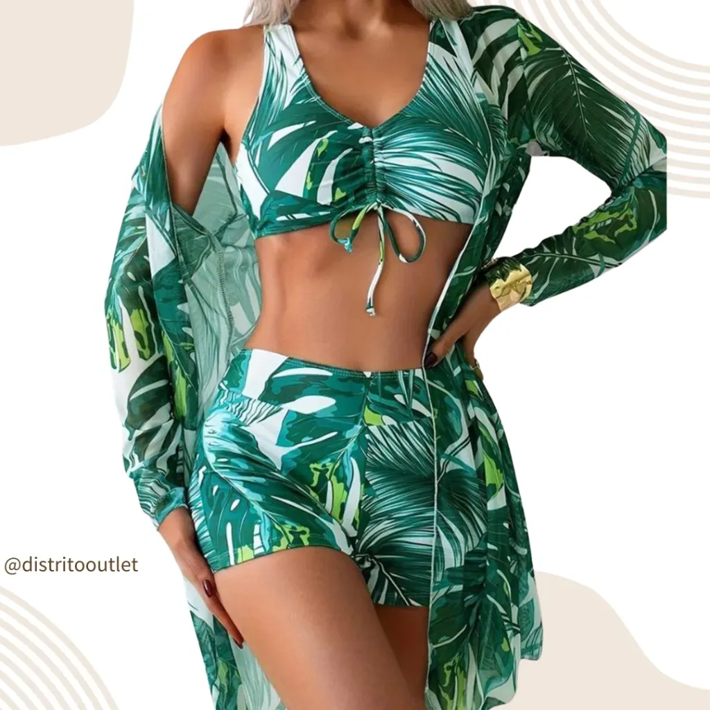 Traje de baño 3 pieza C Verde T L
