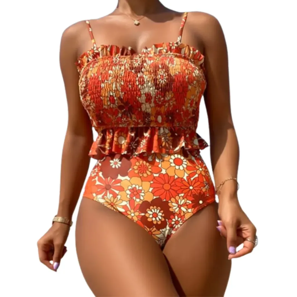 [210312] Traje de Baño 2 Pz C Rosa Floreado T S