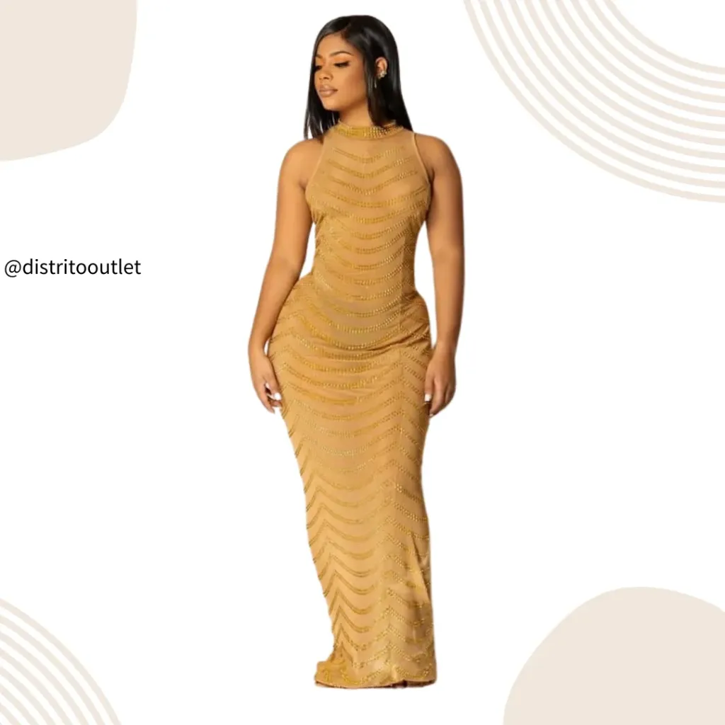 [210388] Vestido Largo Perlado C Cafe T L