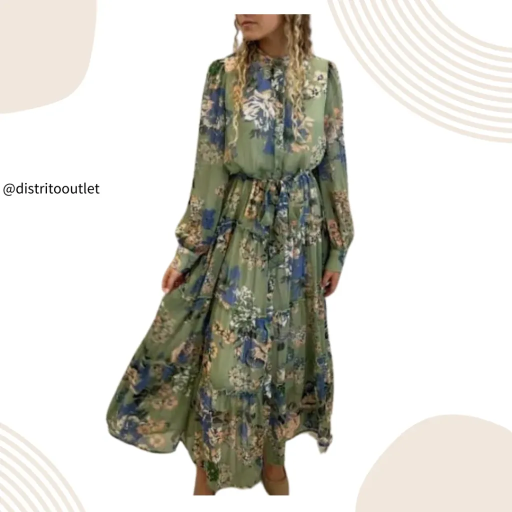 [210395] Vestido Floreado C Verde T XS