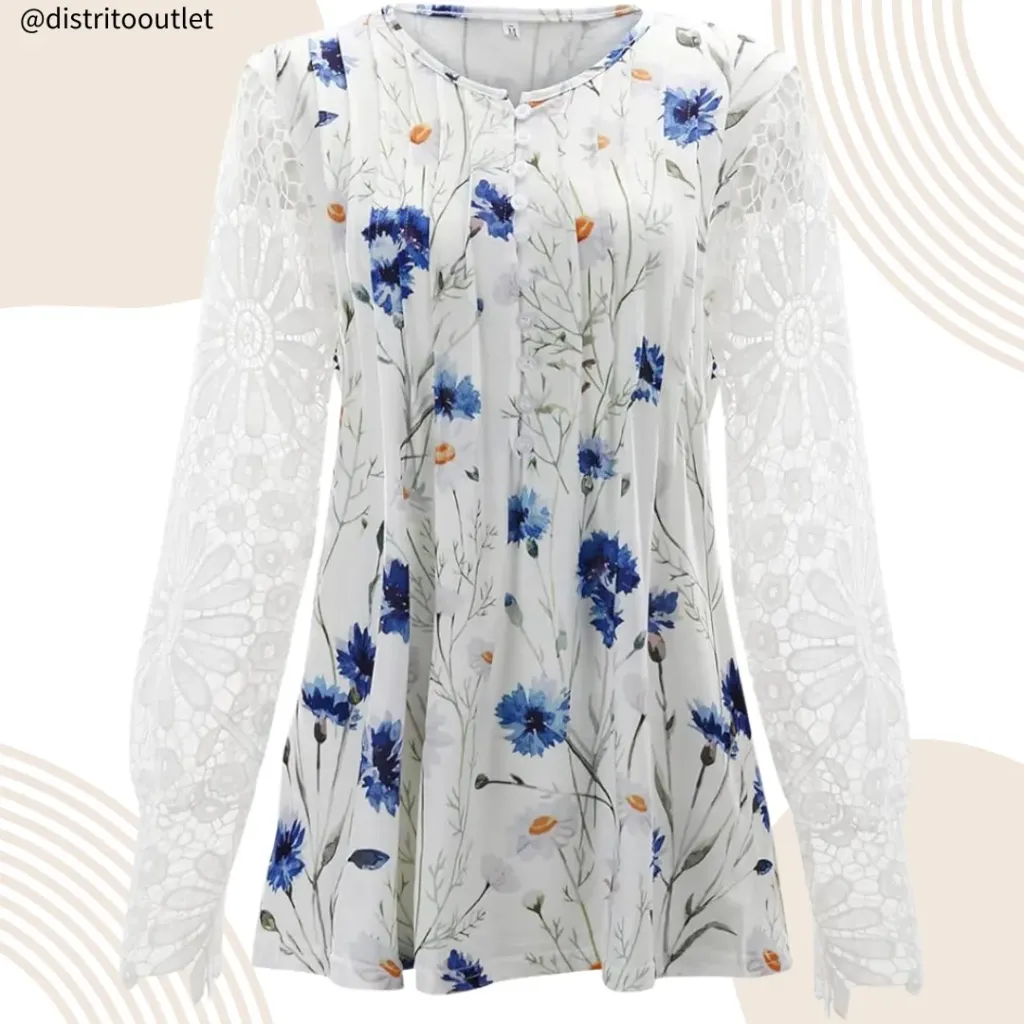 [210776] Blusa Floreada C Blanco T XXXXL