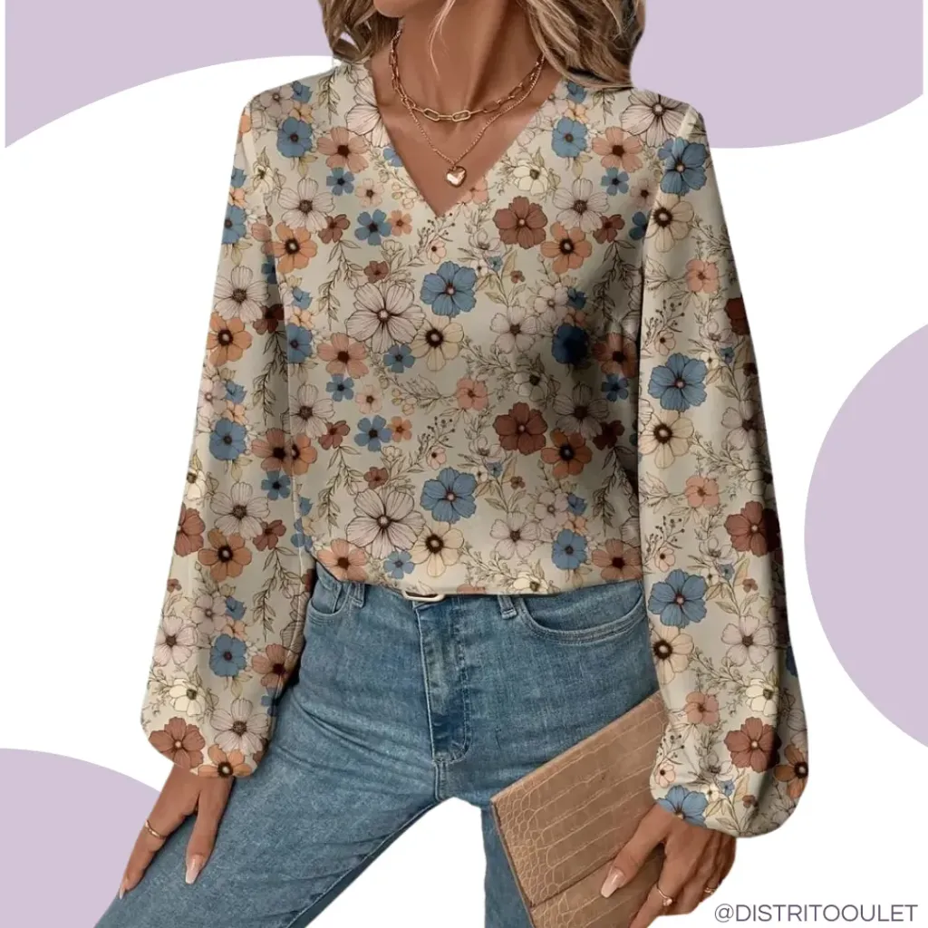 Blusa Fantaslook Floral C Crema T XL