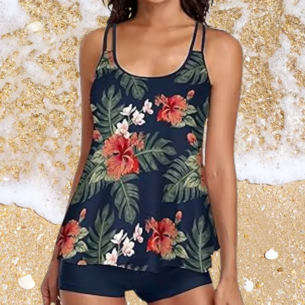 [214194] Traje de Baño 2 Pz Floral C Azul Marino T XXL