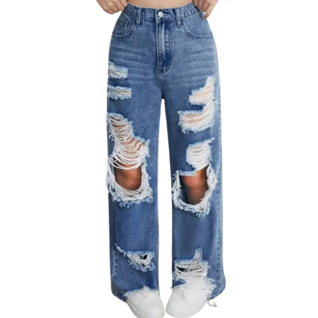 [210944] Pantalon Mezclilla Roto Azul Marino T XL