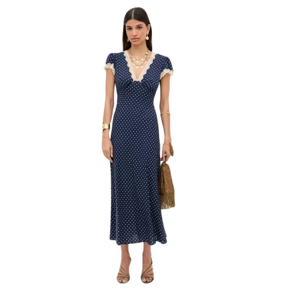 [410987] Vestido Commense C Azul marino puntitos blancos T S