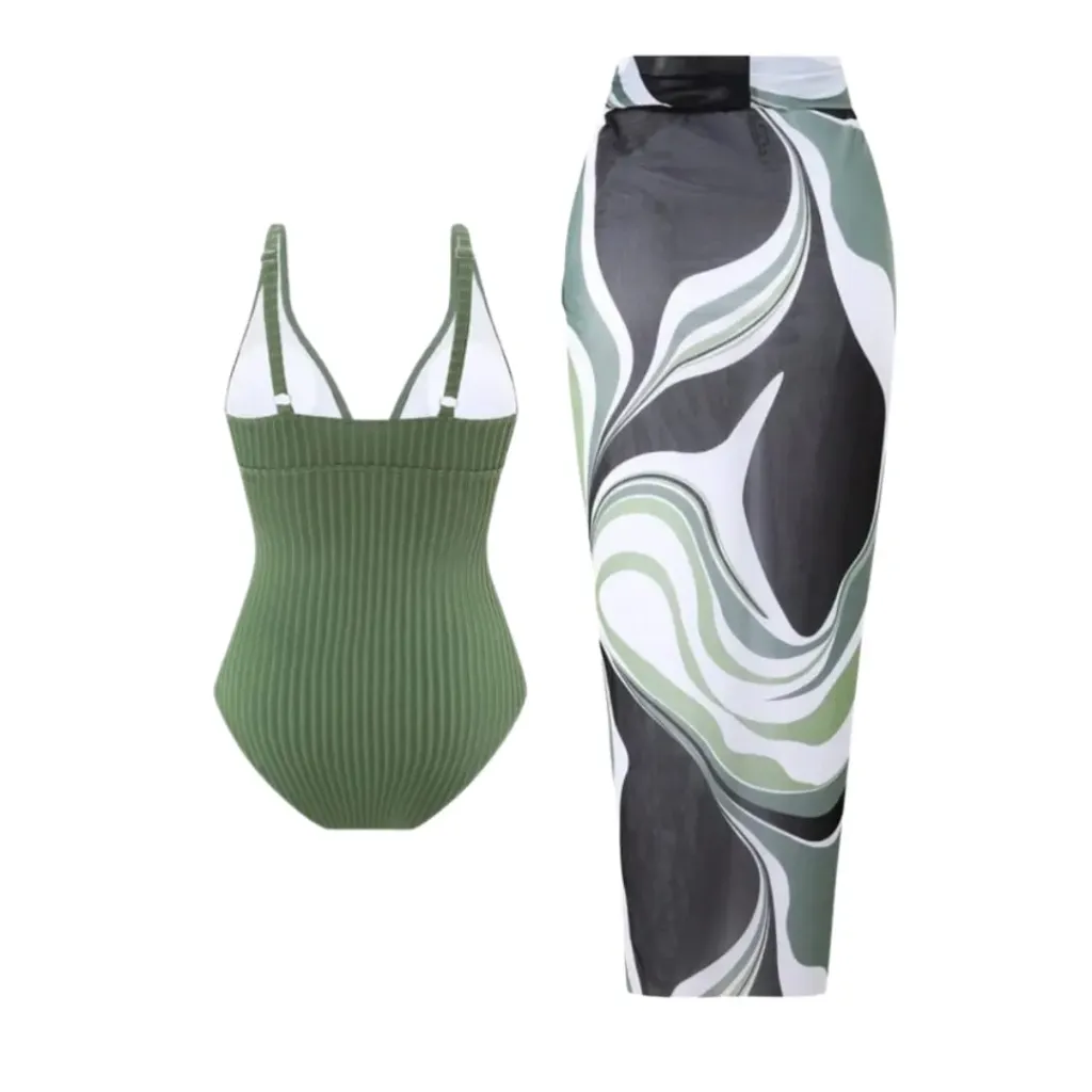 Traje de Baño 2 Piezas con pareo C Verde T XXL