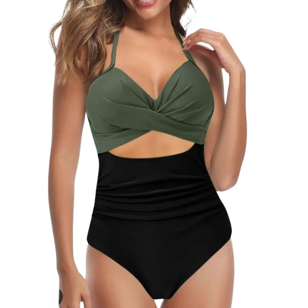 Traje de Baño 1 Pieza C Negro- Verde T 3XL
