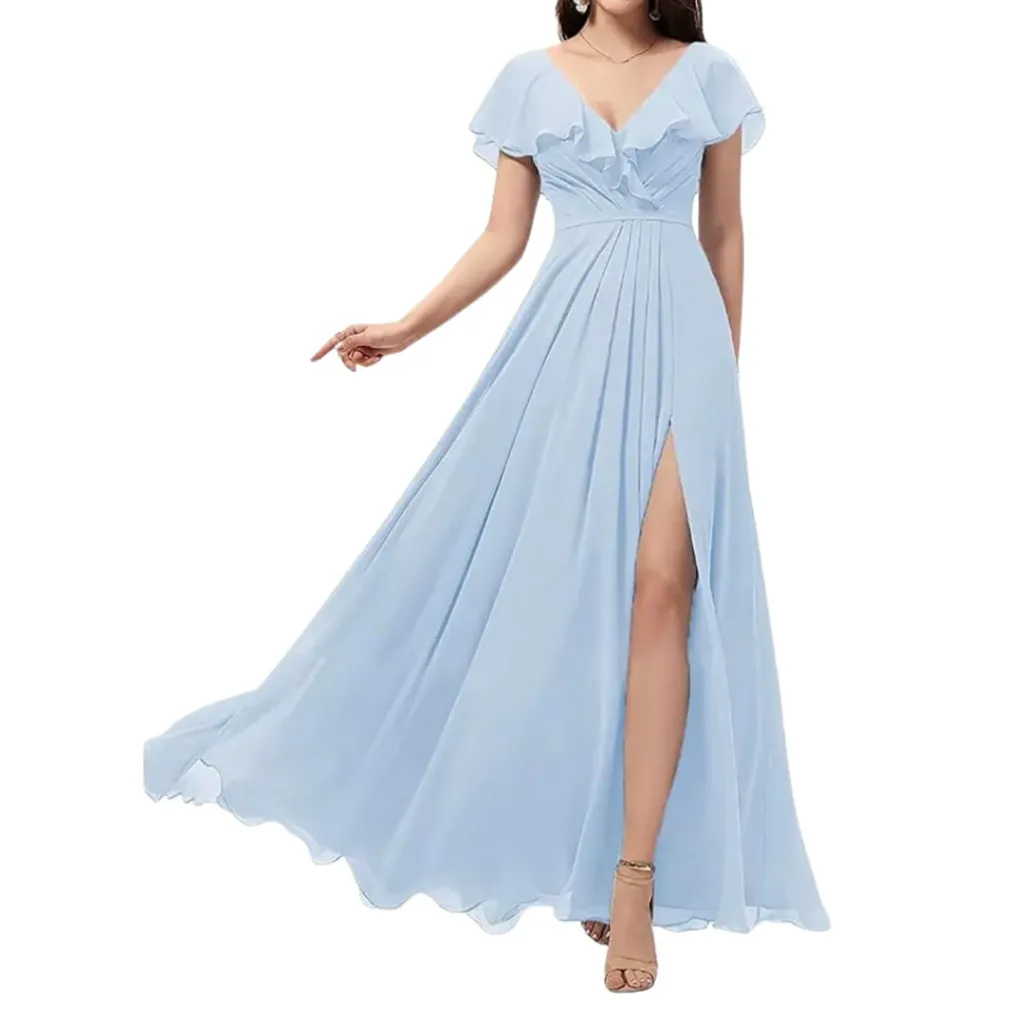 Vestido Liso Formal C Azul T M