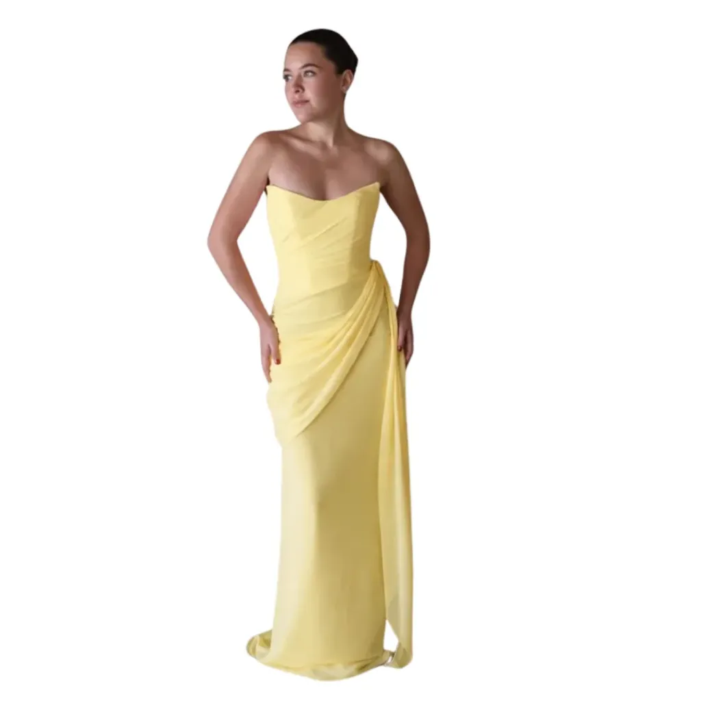 Vestido Liso Formal C Amarillo T S