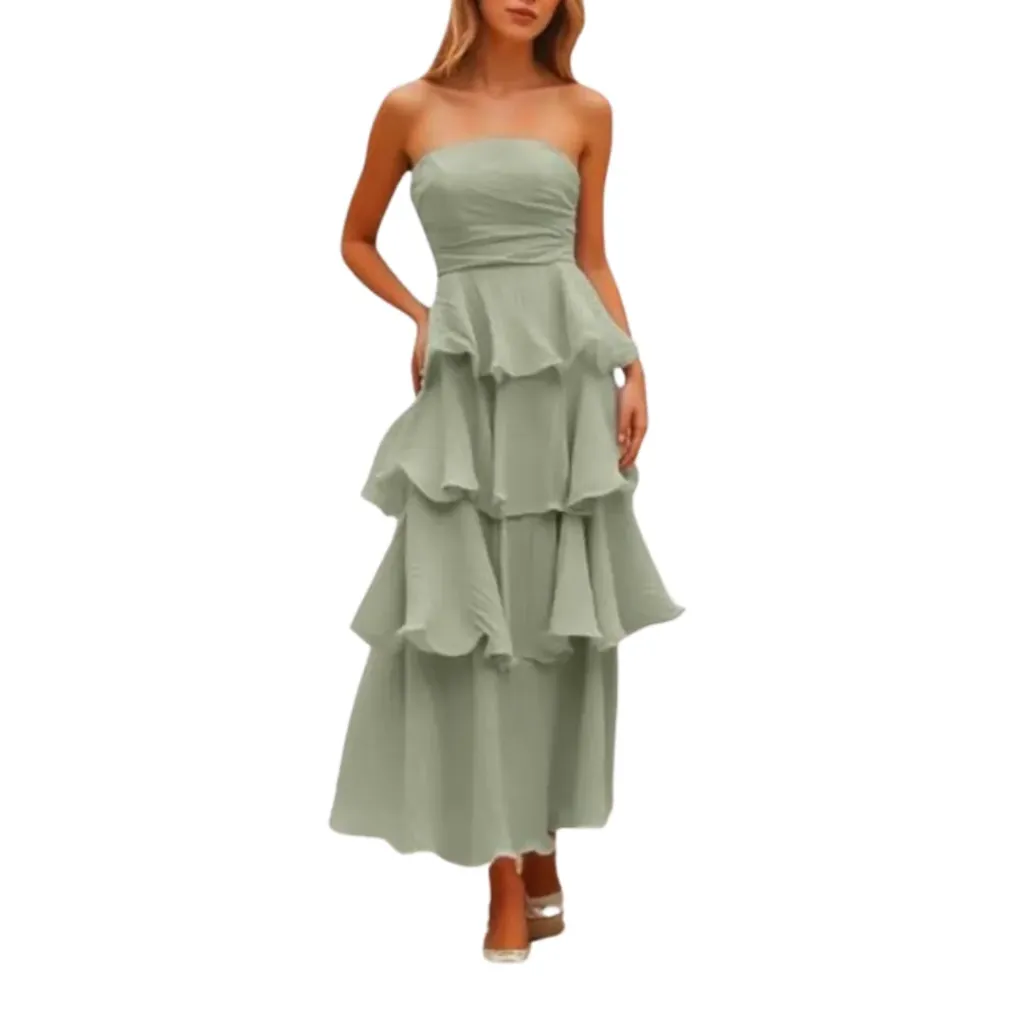 [511072] Vestido Liso Zatena C Verde T XXL