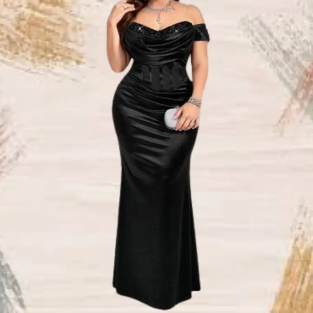 [511075] Vestido Liso Formal C Negro T XL