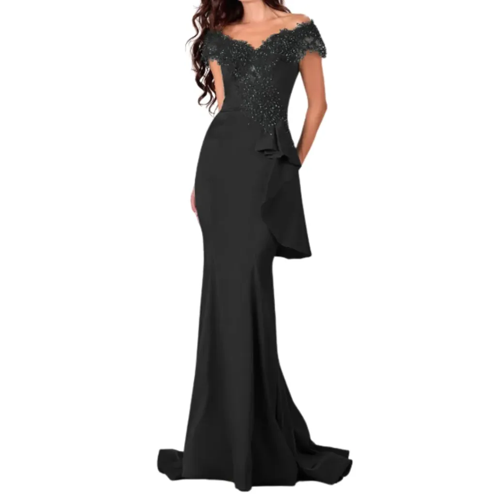 Vestido Bordado Formal C Negro T L