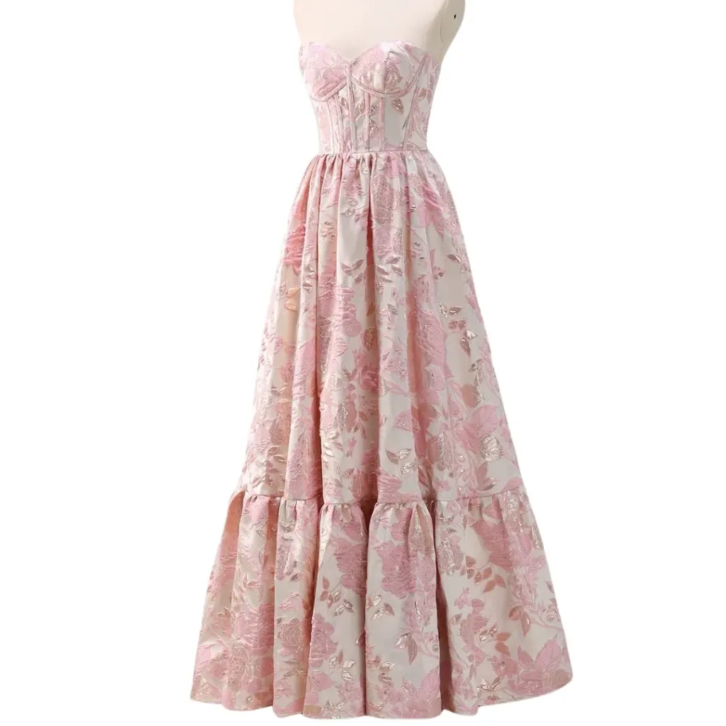 Vestido Bordado Formal C Rosa Blanco T M