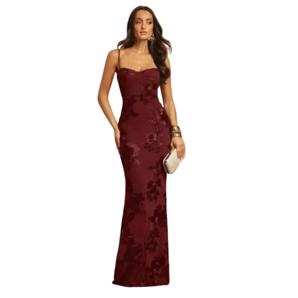 Vestido Bordado Formal C Vino T S