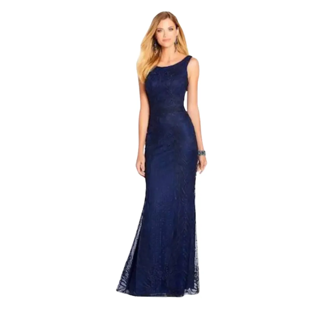 [511122] Vestido Bordado Formal C Azul Marino T L