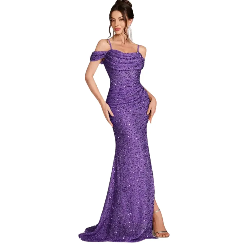 Vestido Brillos Formal C Violeta T XS