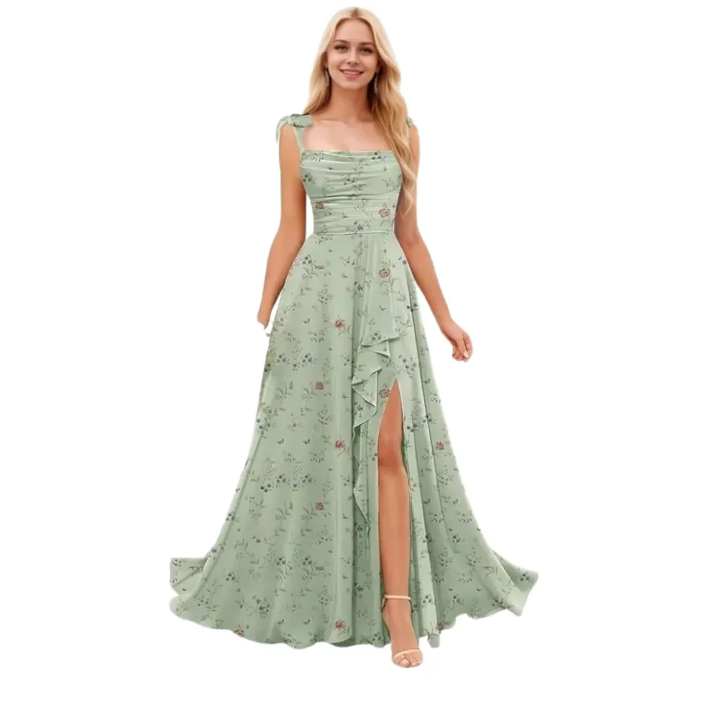 [511147] Vestido Liso Formal C Verde Floral T XL