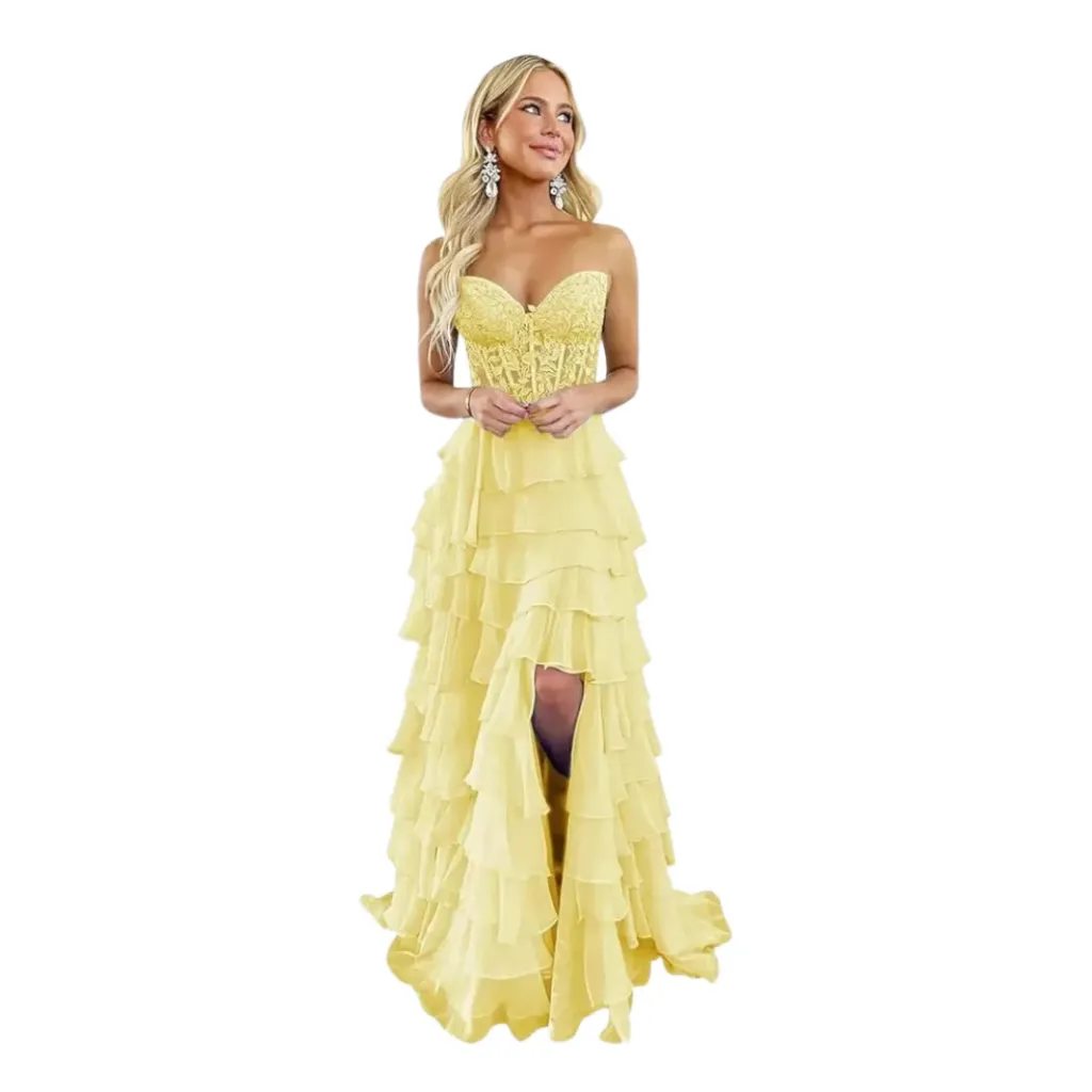 [511185] Vestido Formal dress C Amarillo con lentejuelas T M