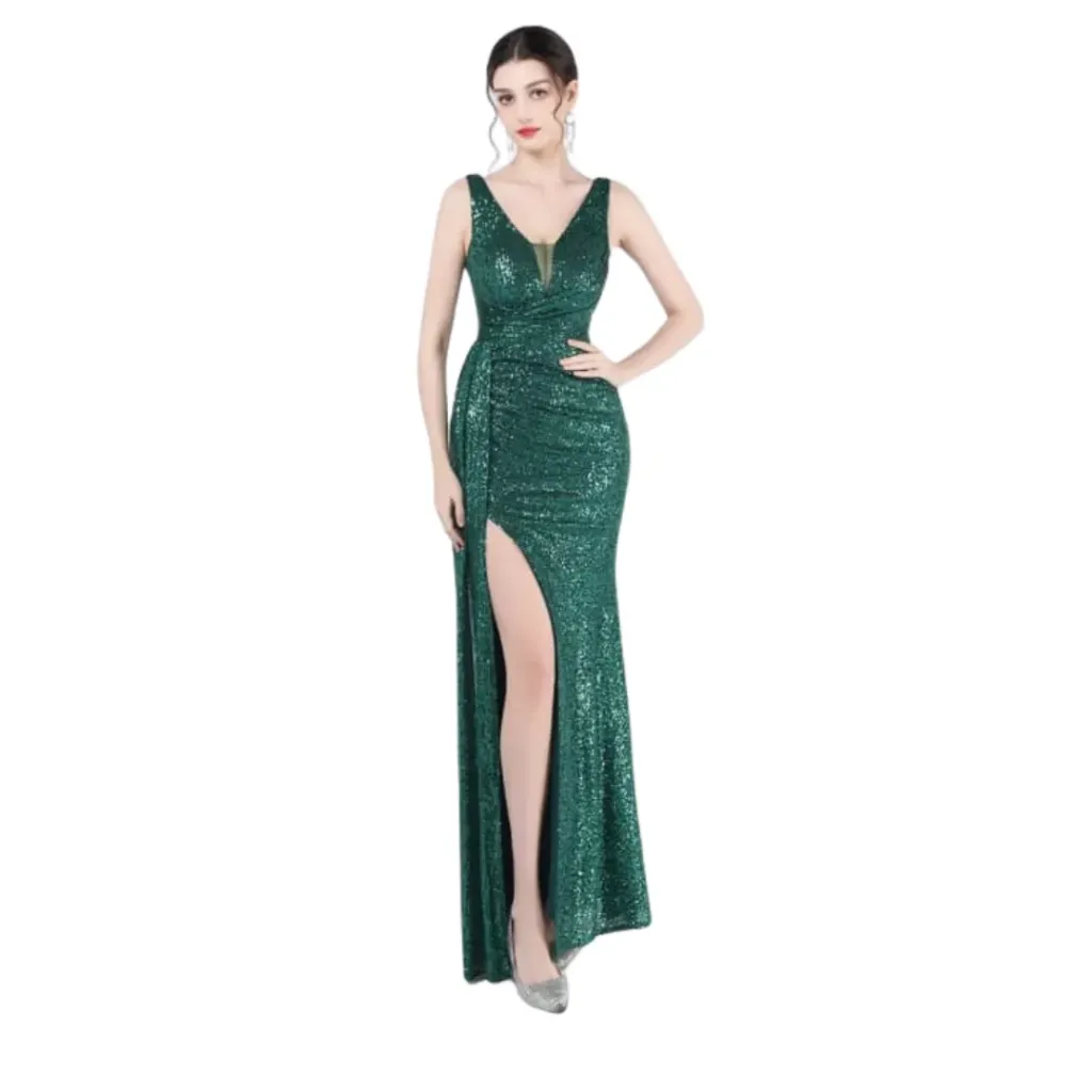 Vestido Wenkafo C Verde con Lentejuelas T XS