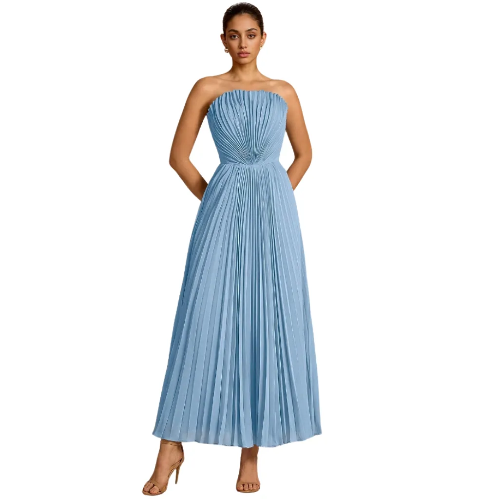 Vestido Liso Formal C Azul T M