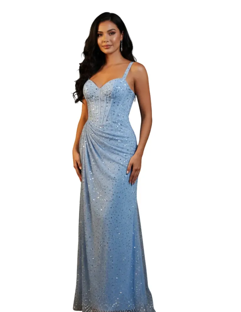 Vestido Lentejuela Formal C Azul T S