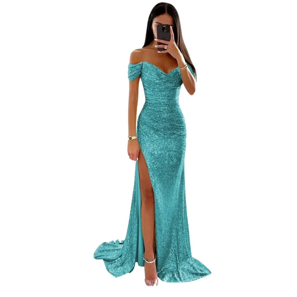 [511253] Vestido Lentejuela Zatena C Azul T L