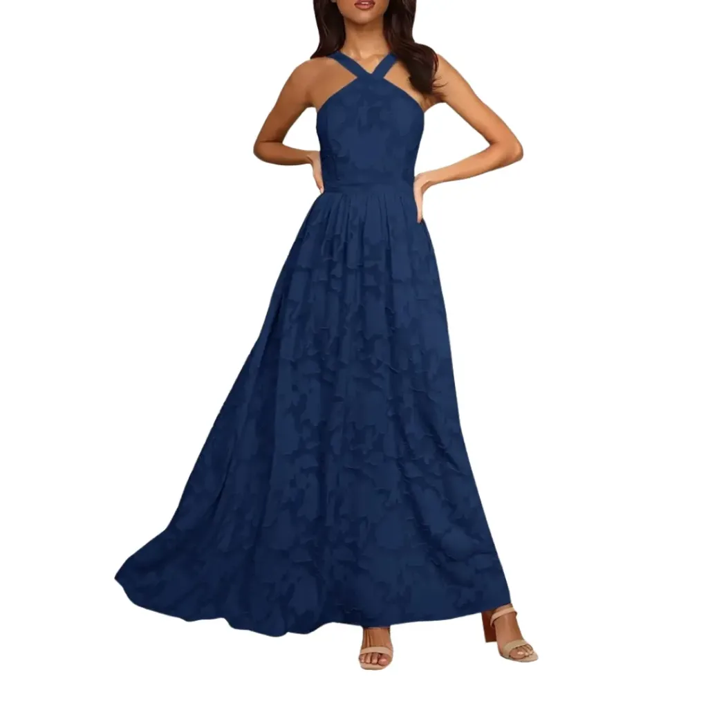 Vestido Bordado Formal C Azul Marino T L