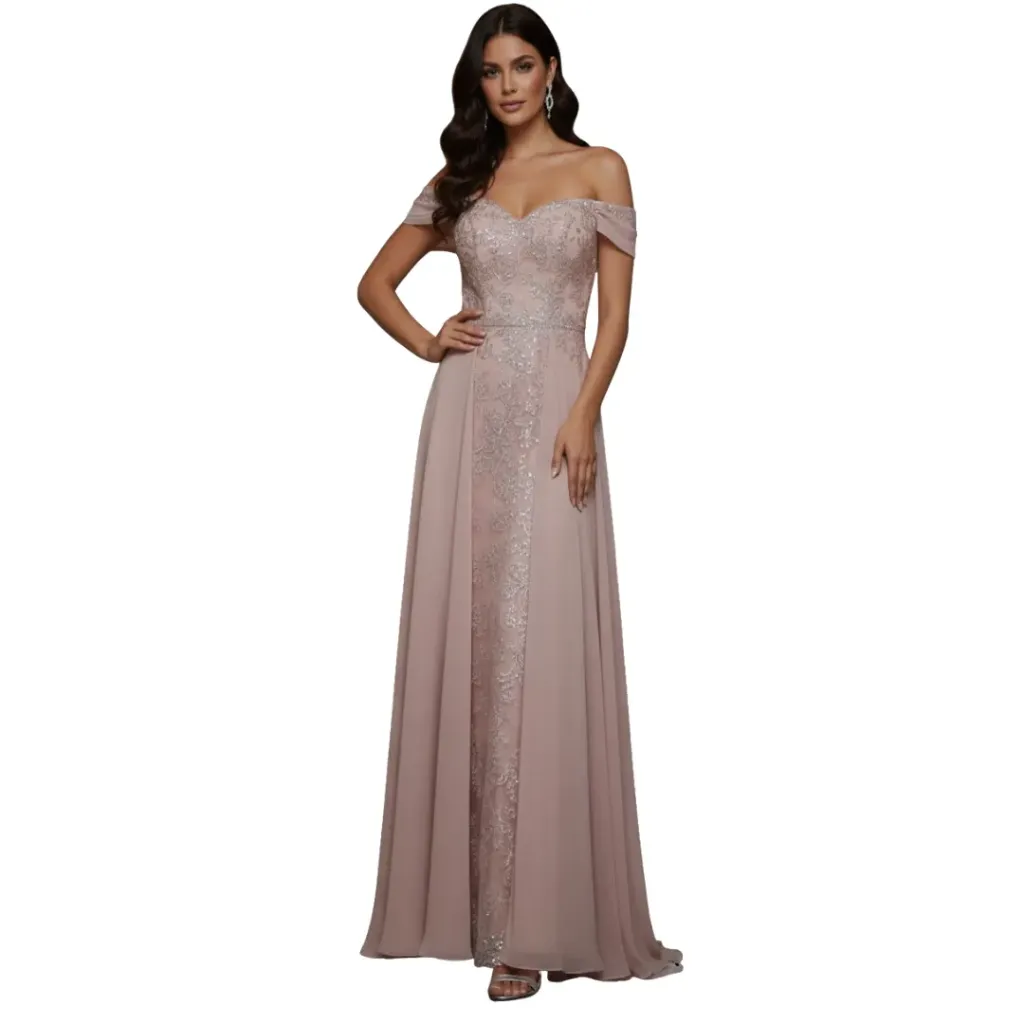 Vestido Bordado Formal C Rosa T L