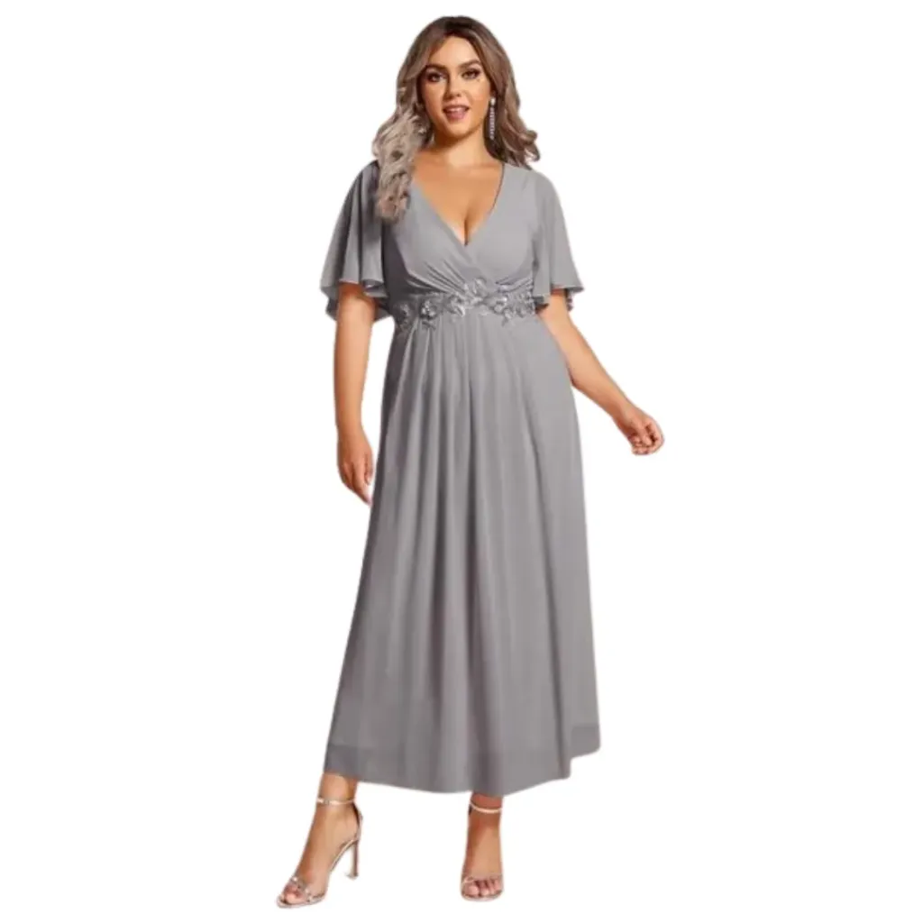 Vestido Bordado Formal C Azul T XL