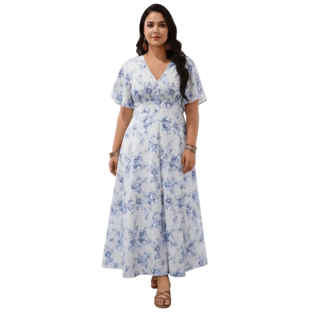 Vestido Liso Formal C Azul Blanco T XL