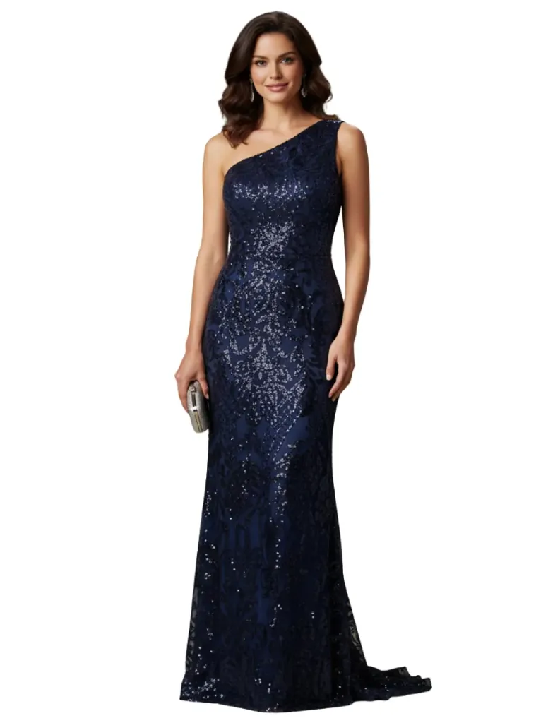 Vestido Lentejuela Formal C Azul Marino T L