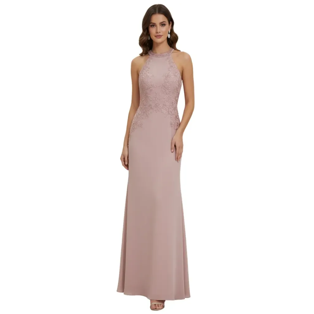 [511333] Vestido Bordado Formal C Rosa T L