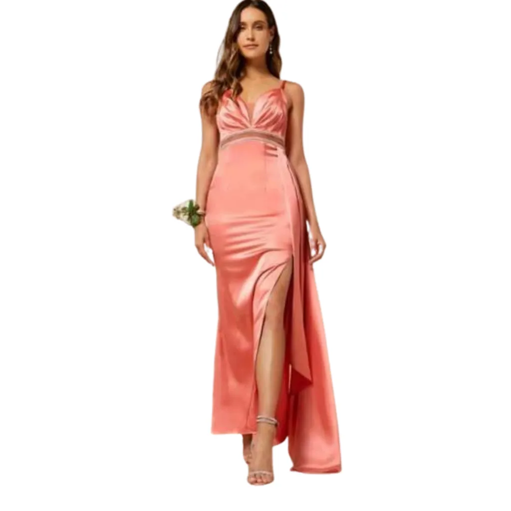 Vestido Con Cola Monvelli C Rosa T XL