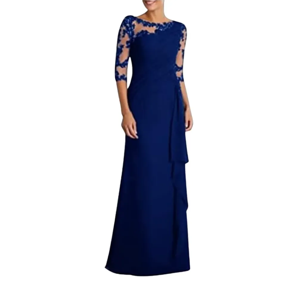 Vestido Bordado Formal C Azul Marino T L