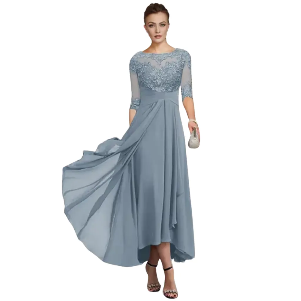 Vestido Bordado Formal C Azul T S