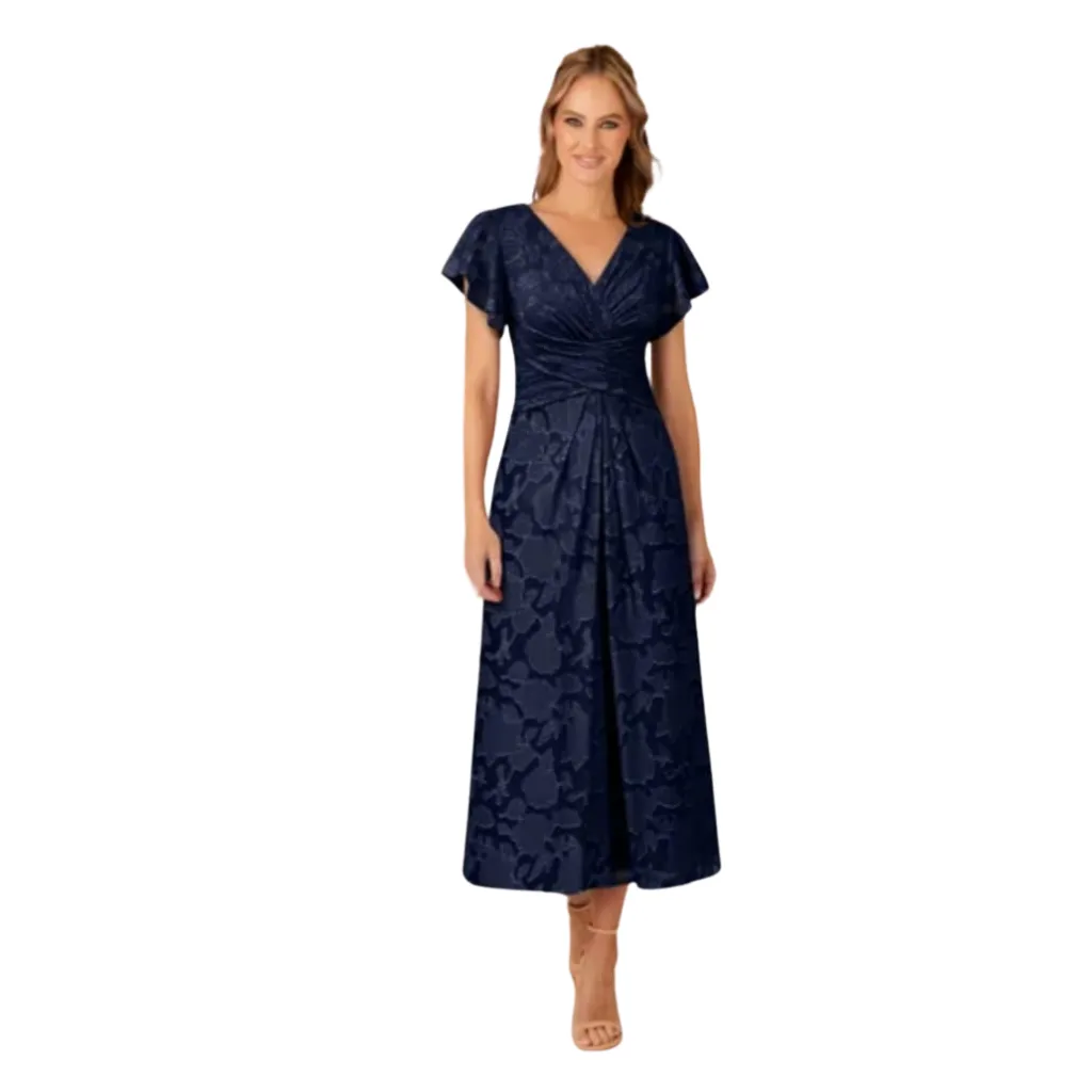 Vestido Bordado Formal C Azul Marino T L