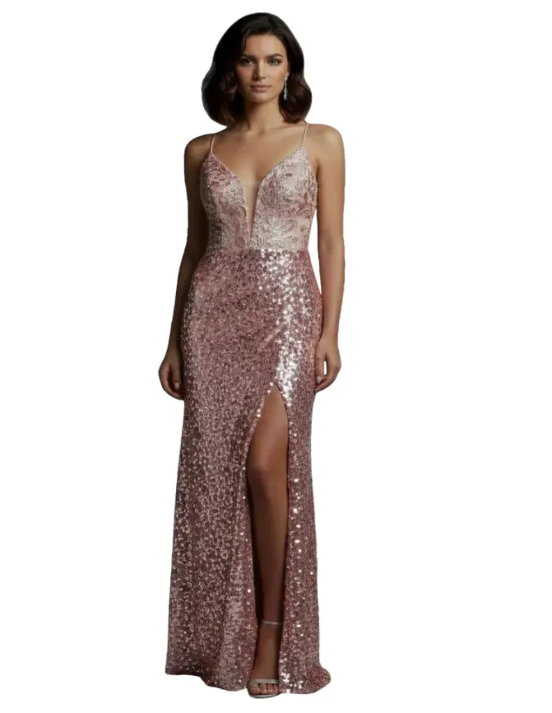 Vestido Lentejuelas Con Cola Monvelli C Rosa T S