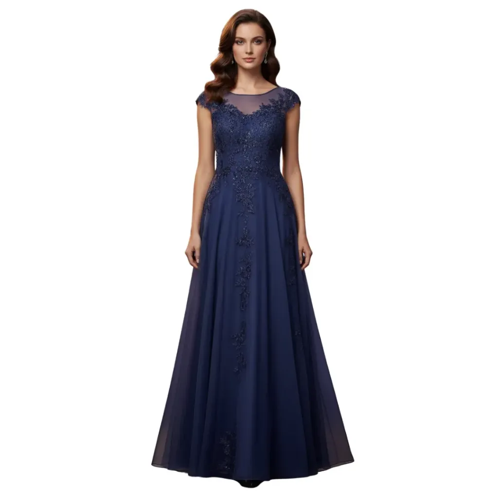 Vestido Bordado Inewer C Azul Marino T XXL