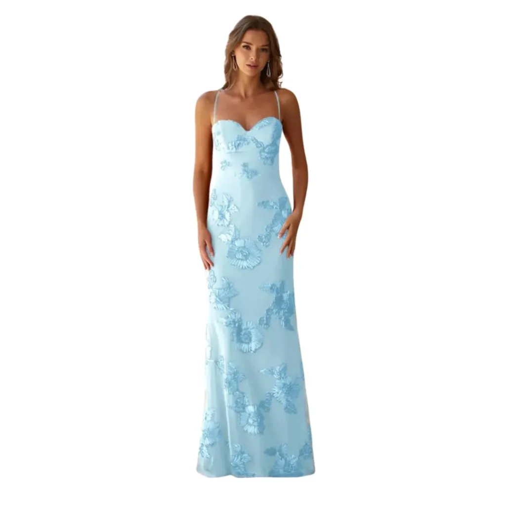 Vestido Bordado Formal C Azul T S