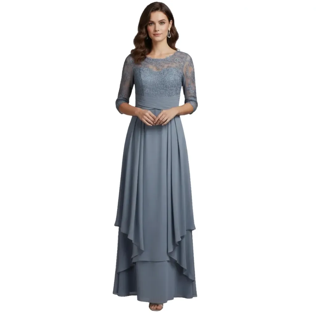 Vestido Bordado Formal C Azul T XL